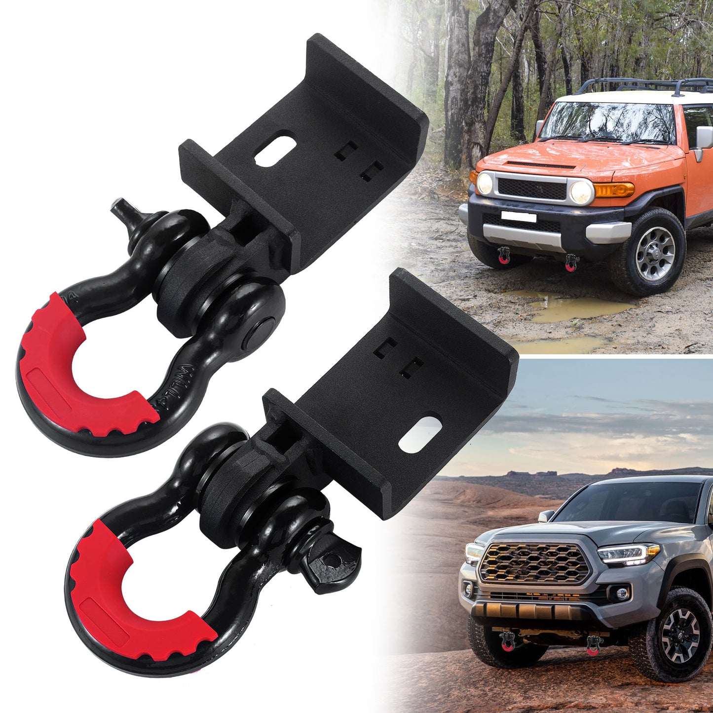 Front Demon Tow Hook Bracket, Demon Shackle Mount with 3/4inch D Ring Shackles Compatible with Toyota Tacoma 2009-2023