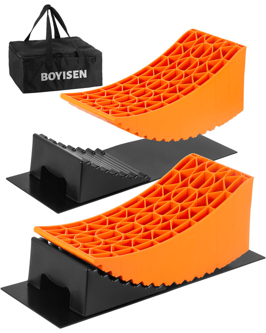 BOYISEN Large Camper Leveler, RV Leveling Blocks Ramp Kit, Up to 6 inch Increment Up to 35,000lbs, RV Leveler with Levelers, Chocks, Anti-Slip Mats and Carrying Bag