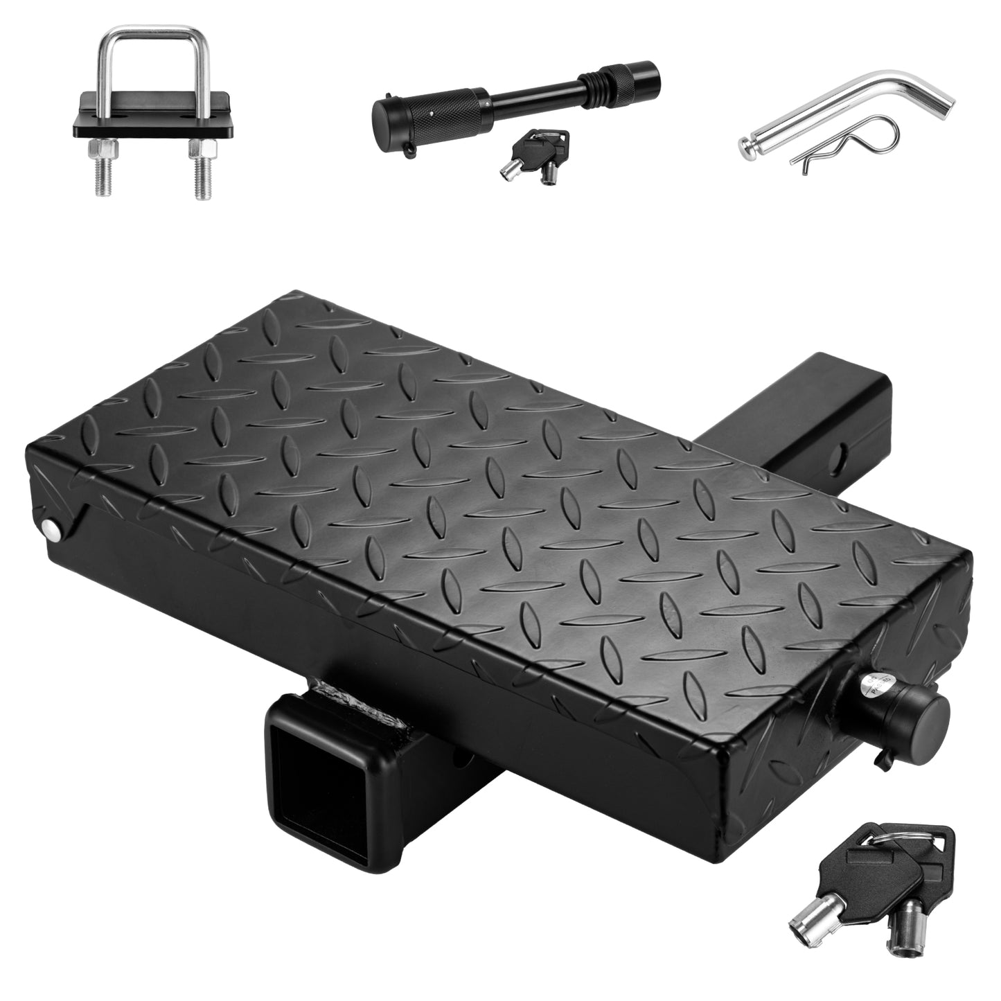 Multifunctional Hitch Step, Anti-slip Towing Bumper Guard with Hitch Locks, U-Bolt Hitch Stabilizer, Storage box, Pin Fits 2” Receiver for Pickup Truck SUV Vans