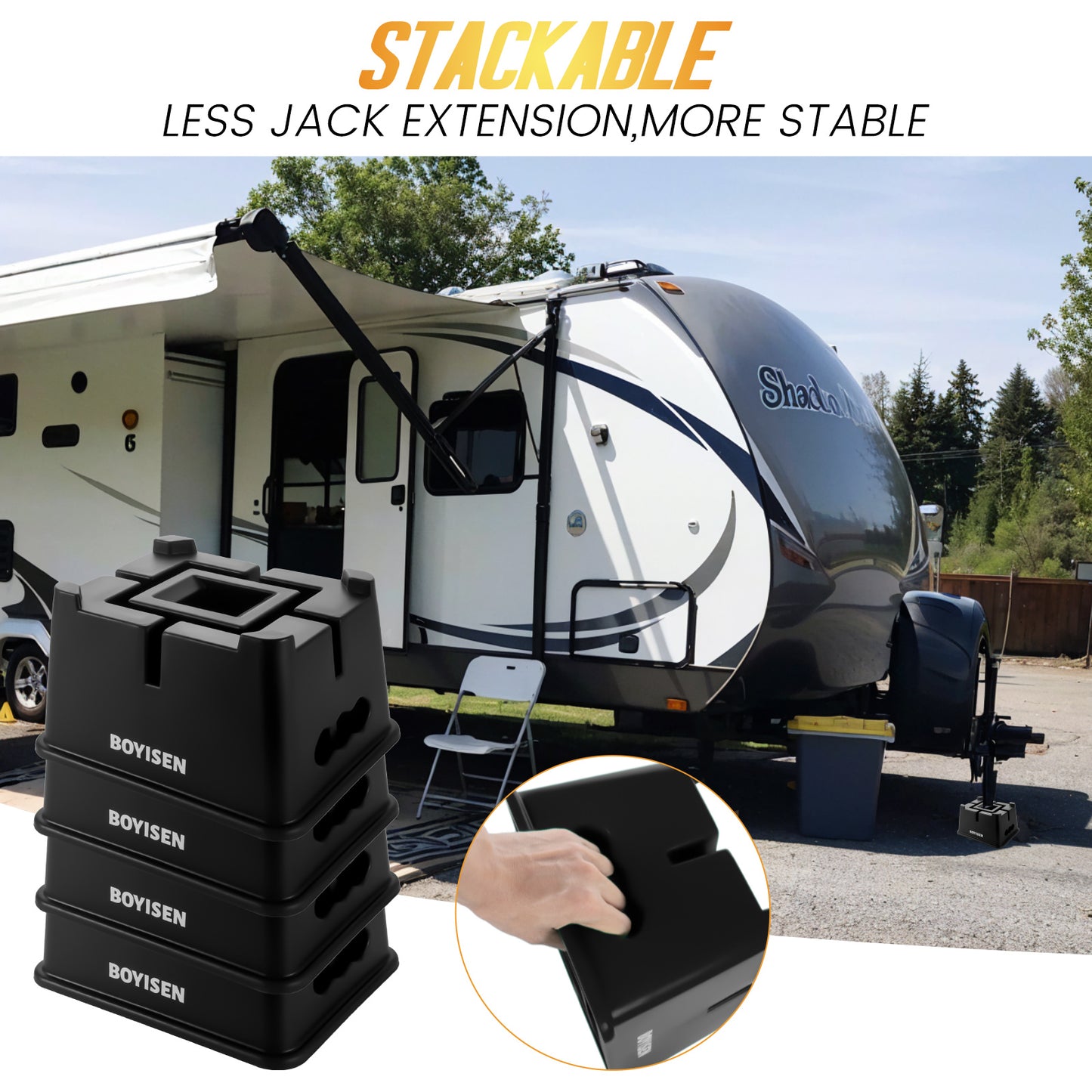 BOYISEN Trailer Jack Block - Universal RV Jack Blocks RV Stabilizer Blocks W/ 16,000lbs Capacity RV Tongue Jack Stand for Travel Trailer RV Camper Easy Carry Handle