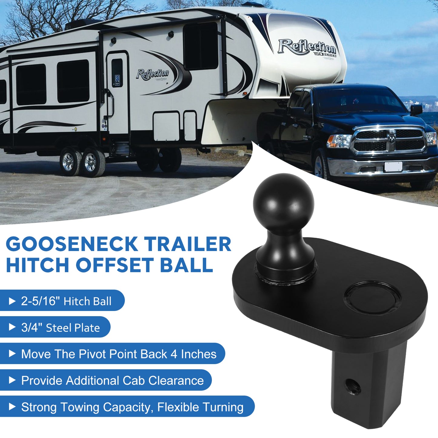 GNXA4085 Gooseneck Ball Extender - 4" Offset Hitch Ball Extension Compatible with B&W Turnoverball Gooseneck Trailer Hitches 20000 lbs GTW/5000 lbs VTW, 2-5/16" Ball Diameter