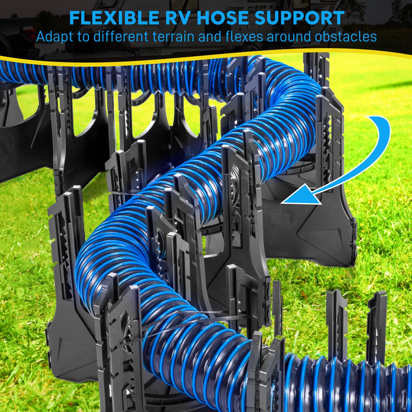 BOYISEN RV Sewer Hose Support, 20 FOOT Camper Sewer Hose Holder Height Adjustable RV Septic Hose Support for Dumping Faster and Thoroughly W/Secure Rubber Band and Storage Strap