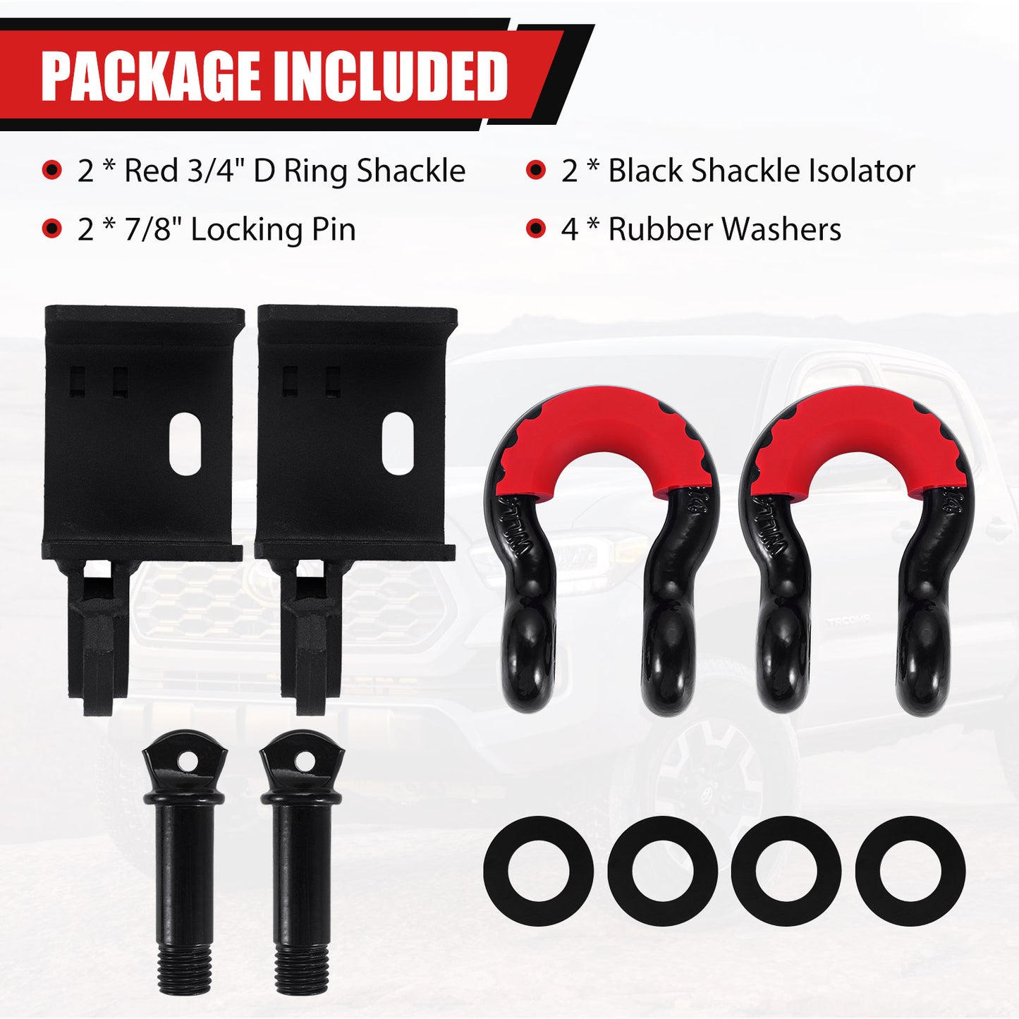 Front Demon Tow Hook Bracket, Demon Shackle Mount with 3/4inch D Ring Shackles Compatible with Toyota Tacoma 2009-2023