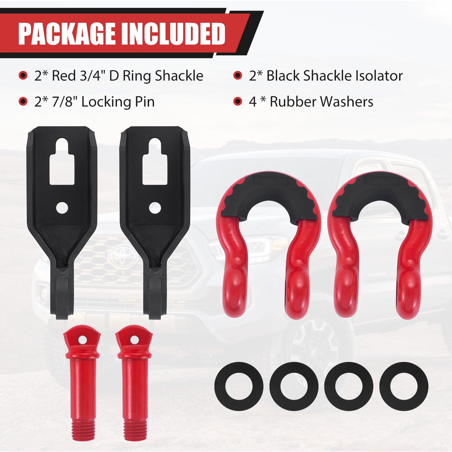 F150 Front Tow Hook Shackle Mount Kit Compatible with 2009-2023 Ford F-150 with 3/4inch D Ring Shackles