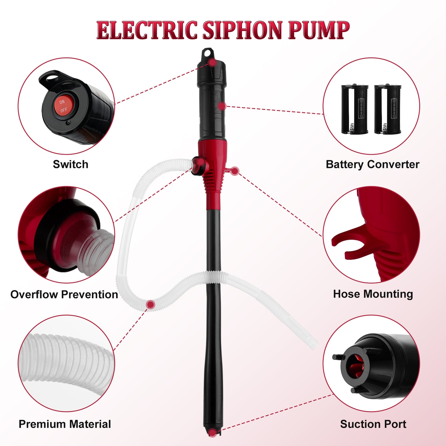 BOYISEN Battery Operated Liquid Transfer Pump - Electric Water Fuel Transfer Pump for Gasoline Diesel Oil, 2.2 Gallons per Min, Battery Power