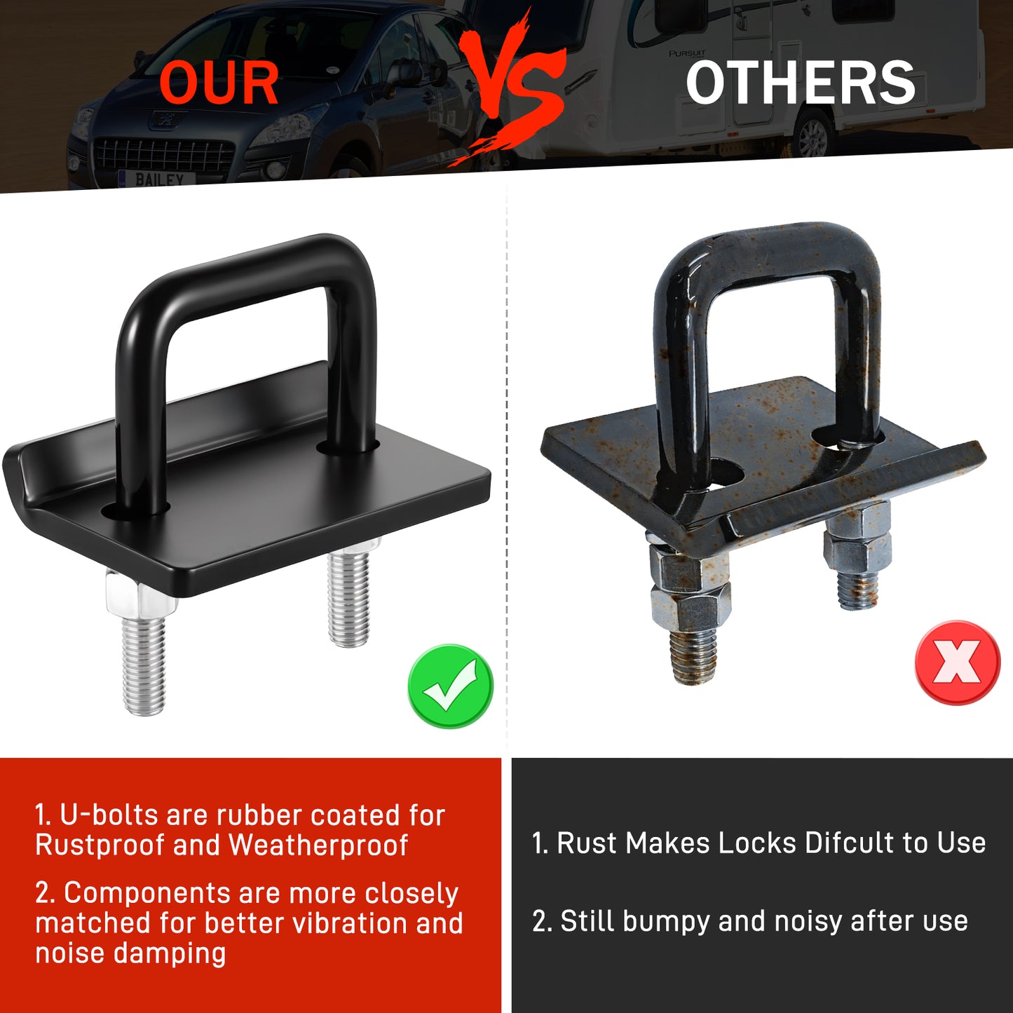 BOYISEN Anti Rattle Hitch Tightener - No Rattle Noise Hitch Clamp for 2.5” inch Trailer Hitches，Rust-Free Hitch Stabilizer，Reduce Movement on Hitch Mount Hitch Cargo Carrier Bike Rack