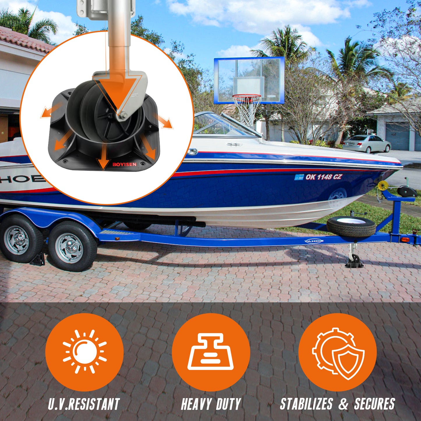 BOYISEN Trailer Jack Wheel Dock - Heavy Duty Wheel Dock for Trailer Tongue Jack Suitable for Single 6in 8in and Dual 6in Caster Wheel, Perfect Wheel Chock for Boat RV Camper Caravans Cargo Trailer