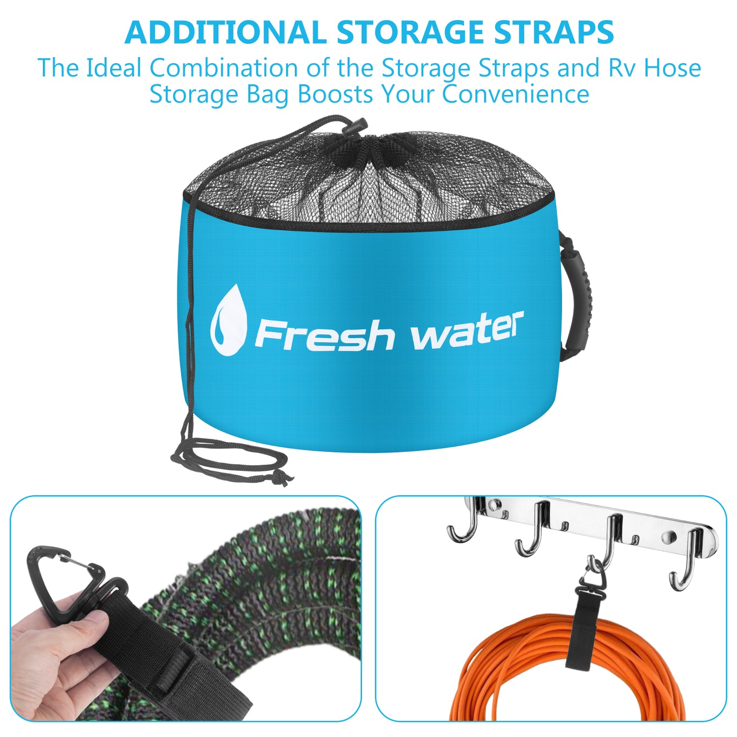 BOYISEN RV Sewer Hose Storage Bags 4 Pack- Waterproof Camper Equipment Storage Bag, Accessories Bag for Garden Fresh Water Hoses Electrical Cords Drawstring