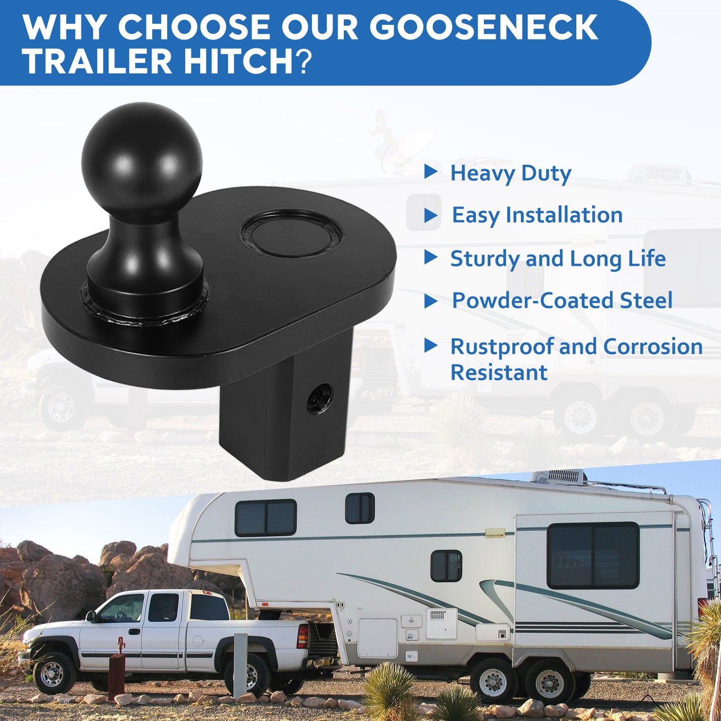 GNXA4085 Gooseneck Ball Extender - 4" Offset Hitch Ball Extension Compatible with B&W Turnoverball Gooseneck Trailer Hitches 20000 lbs GTW/5000 lbs VTW, 2-5/16" Ball Diameter