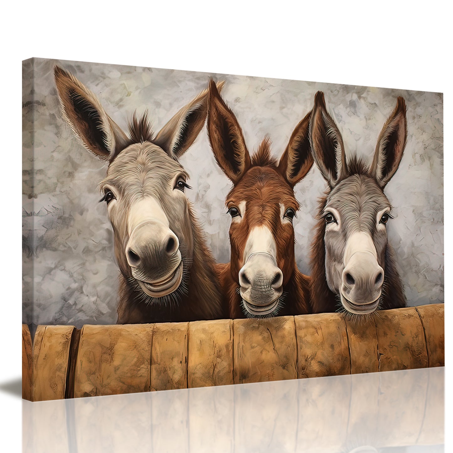 MODOJOART Funny Animal Wall Art  Farmhouse Three Donkey Picture Wall Decor Rustic Farm Donkey Animal Canvas Print Painting for Kitchen Bathroom Bedroom Decor