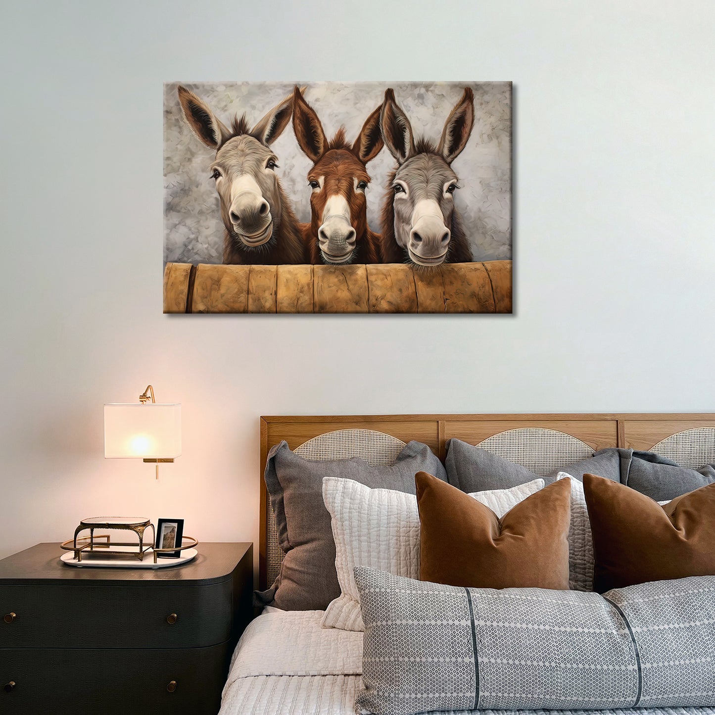 MODOJOART Funny Animal Wall Art  Farmhouse Three Donkey Picture Wall Decor Rustic Farm Donkey Animal Canvas Print Painting for Kitchen Bathroom Bedroom Decor