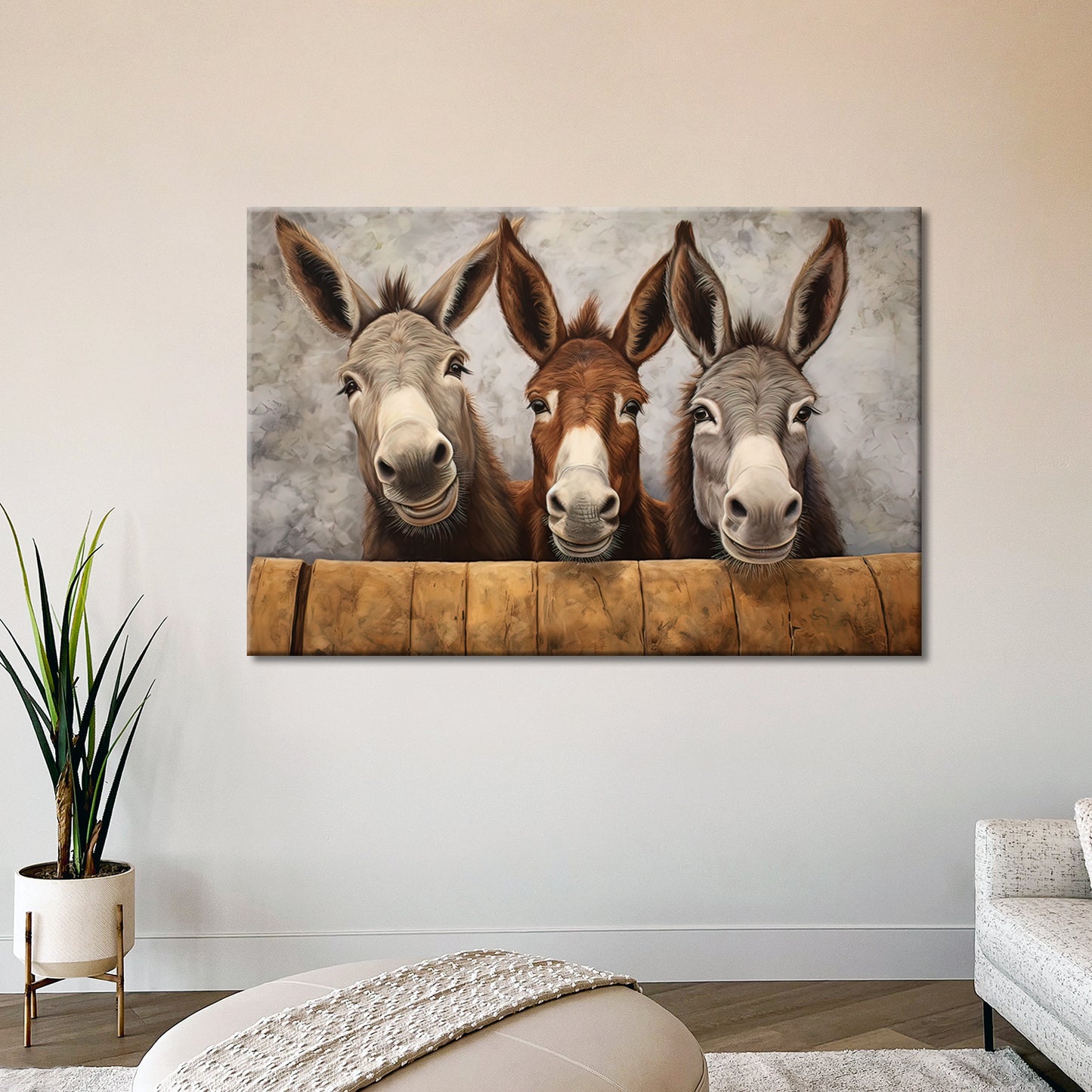 MODOJOART Funny Animal Wall Art  Farmhouse Three Donkey Picture Wall Decor Rustic Farm Donkey Animal Canvas Print Painting for Kitchen Bathroom Bedroom Decor