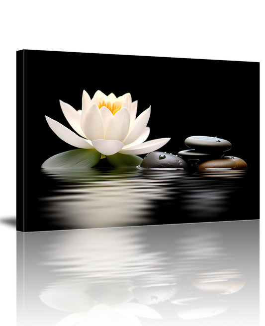 MODOJOART Zen Wall Art Bathroom Wall Decor Lotus Flower Stone Yoga Room Canvas Wall Print Painting Poster Meditation Room Artwork Spa Spiritual Room Decor Framed