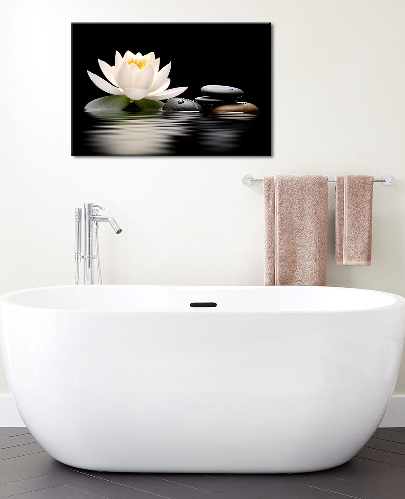 MODOJOART Zen Wall Art Bathroom Wall Decor Lotus Flower Stone Yoga Room Canvas Wall Print Painting Poster Meditation Room Artwork Spa Spiritual Room Decor Framed