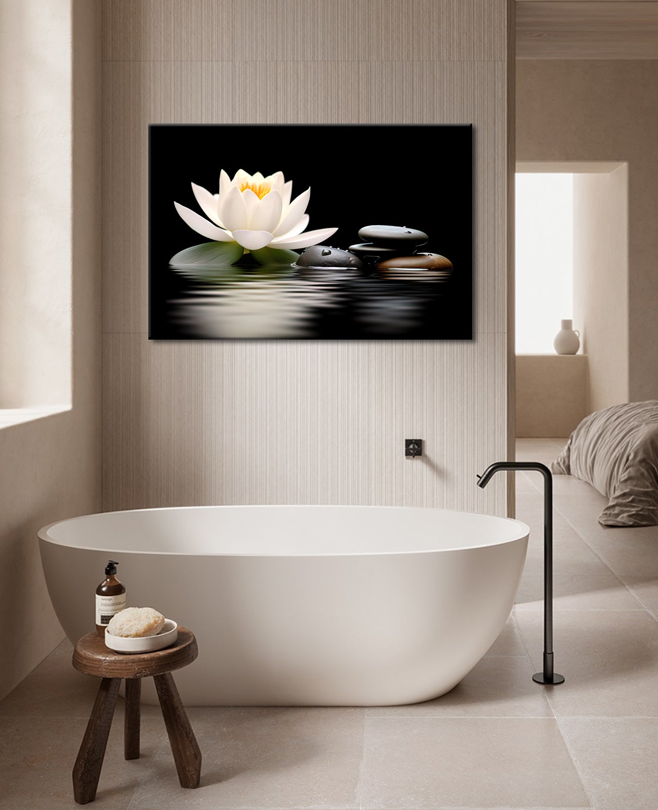 MODOJOART Zen Wall Art Bathroom Wall Decor Lotus Flower Stone Yoga Room Canvas Wall Print Painting Poster Meditation Room Artwork Spa Spiritual Room Decor Framed