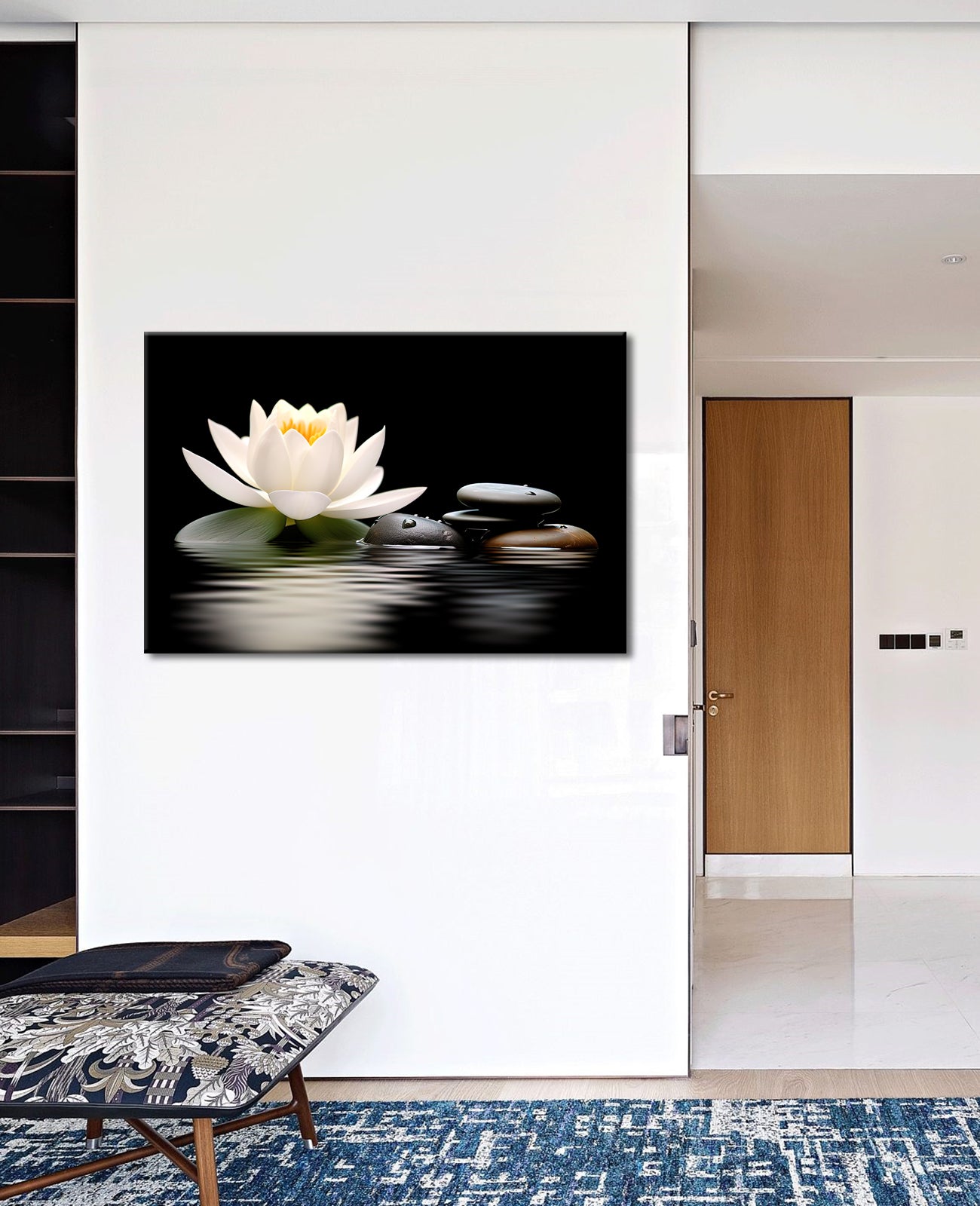 MODOJOART Zen Wall Art Bathroom Wall Decor Lotus Flower Stone Yoga Room Canvas Wall Print Painting Poster Meditation Room Artwork Spa Spiritual Room Decor Framed