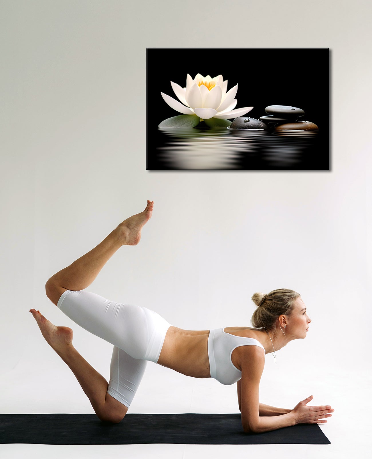 MODOJOART Zen Wall Art Bathroom Wall Decor Lotus Flower Stone Yoga Room Canvas Wall Print Painting Poster Meditation Room Artwork Spa Spiritual Room Decor Framed