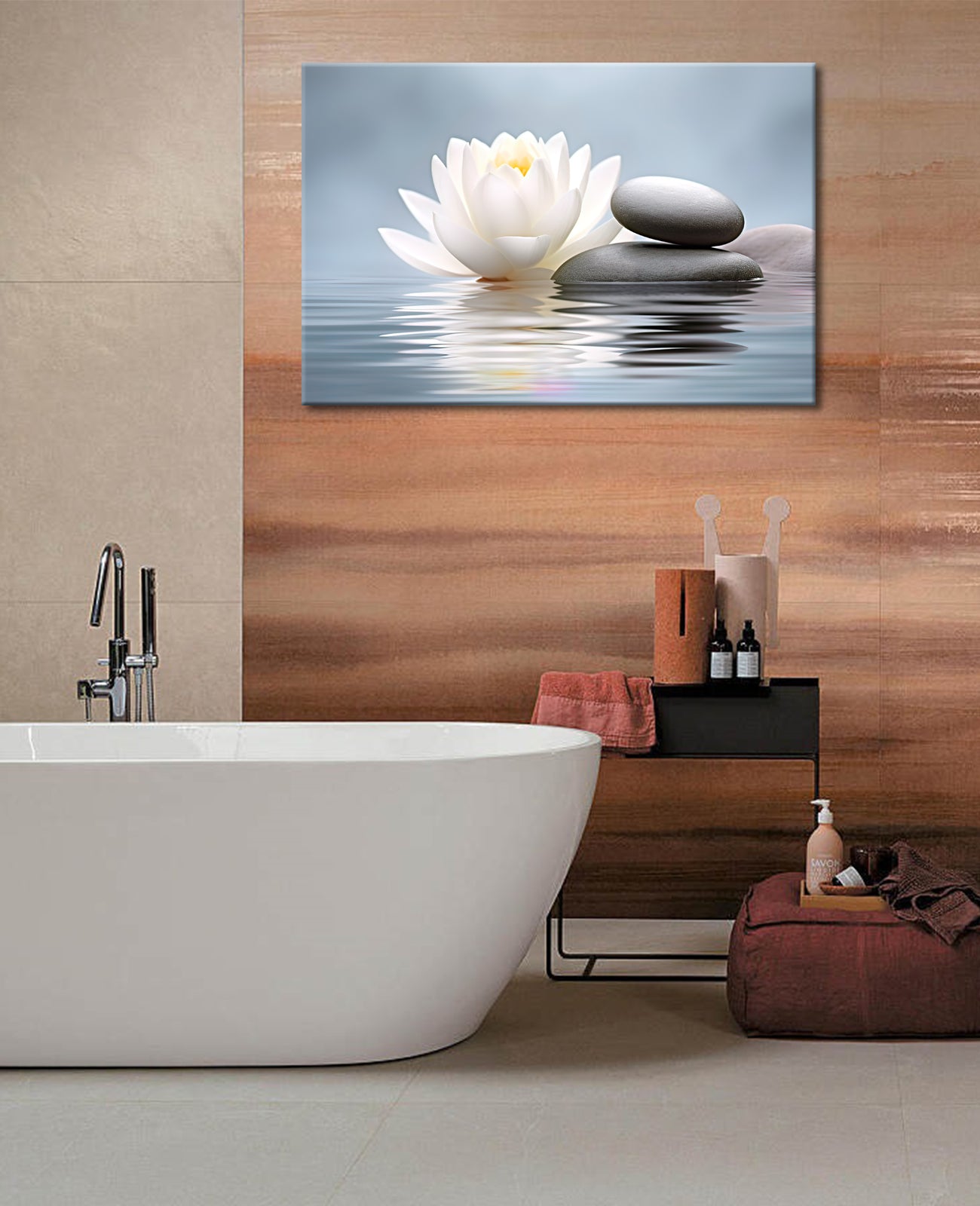 MODOJOART Zen Wall Art Bathroom Wall Decor Lotus Flower Stone Yoga Room Canvas Wall Print Painting Poster Meditation Room Artwork Spa Spiritual Room Decor Framed