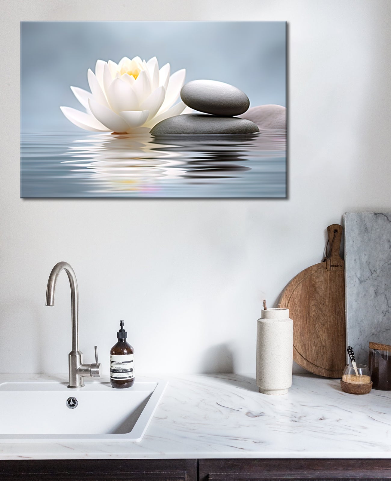 MODOJOART Zen Wall Art Bathroom Wall Decor Lotus Flower Stone Yoga Room Canvas Wall Print Painting Poster Meditation Room Artwork Spa Spiritual Room Decor Framed