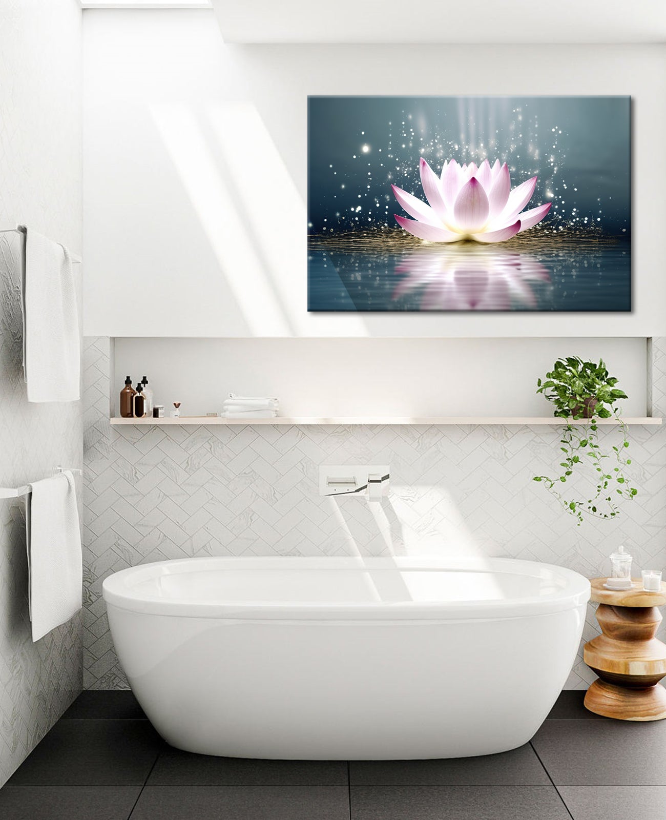 MODOJOART Zen Wall Art Bathroom Wall Decor Lotus Flower Stone Yoga Room Canvas Wall Print Painting Poster Meditation Room Artwork Spa Spiritual Room Decor Framed