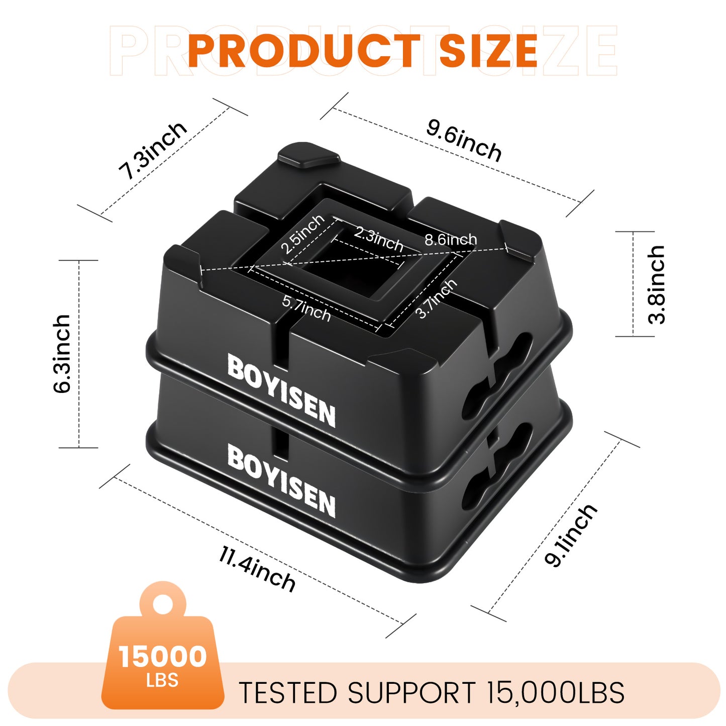 BOYISEN Trailer Jack Block - RV Jack Blocks for 5th Wheel, Pop Up, Toy Hauler Fits for Any Tongue Jack, Foot, Post, Stabilizer Support Up to 15,000lbs Easy Carry Handle