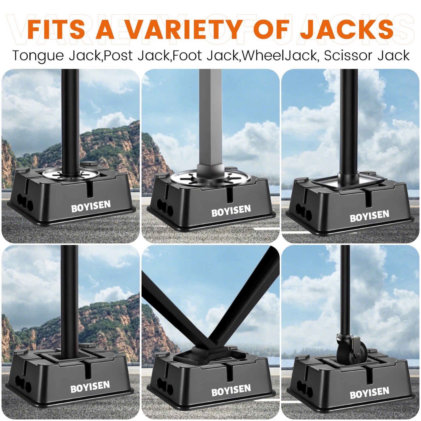 BOYISEN Trailer Jack Block - RV Jack Blocks for 5th Wheel, Pop Up, Toy Hauler Fits for Any Tongue Jack, Foot, Post, Stabilizer Support Up to 15,000lbs Easy Carry Handle