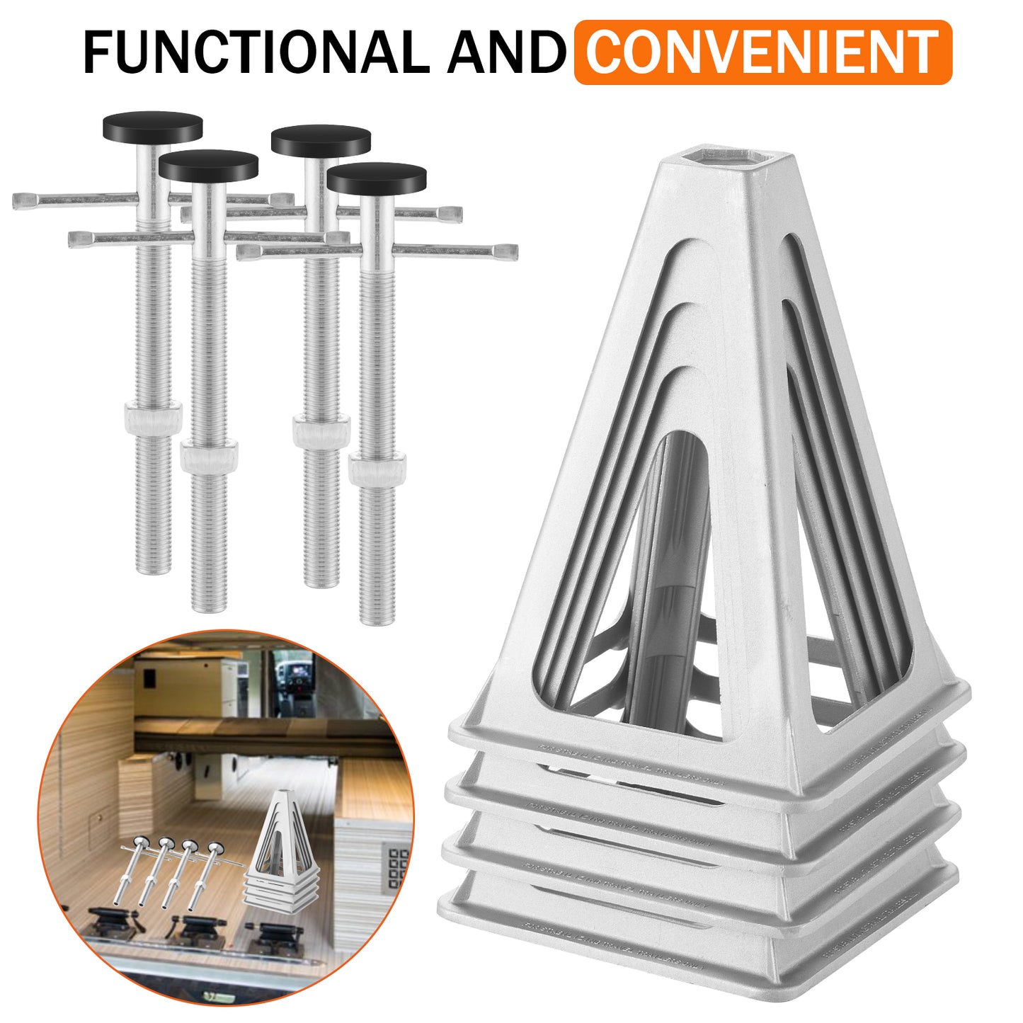 RV Stabilizer Jacks - Aluminum Camper Stabilizer Jacks Set of 4 Height Adjustable 11-17inch Trailer Stabilizer Jacks, Support Up to 6,000 Lbs Screw Jack Stands for RV Camper Travel Trailer